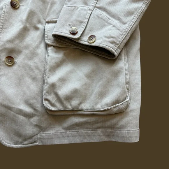 VTG Lands' End Chore Coat Jacket Mens XL Beige Tan Insulated Button Front Suede